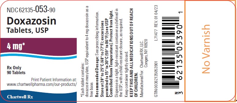 Doxazosin Tablets, USP 4 mg - NDC 62135-053-90 - 90's Bottle Label