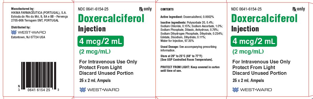 NDC 0641-6154-25 Rx only Doxercalciferol Injection 4 mcg/2 mL (2 mg/mL) For Intravenous Use Only Protect From Light Discard Unused Portion 25 x 2 mL Ampuls CONTENTS Active Ingredient: Doxercalciferol, 0.0002% Inactive ingredients: Polysorbate 20, 0.4%; Sodium Chloride, 0.15%; Sodium Ascorbate, 1.0%; Sodium Phosphate, Dibasic, Anhydrous, 0.76%; Sodium Dihydrogen Phosphate, Dihydrate, 0.234%; Edetate, Disodium, Dihydrate, 0.11%; Water for Injection, 97.35% Usual Dosage: See accompanying prescribing information. Store at 20° to 25°C (68° to 77°F) [See USP Controlled Room Temperature]. PROTECT FROM LIGHT: Keep covered in carton until time of use.