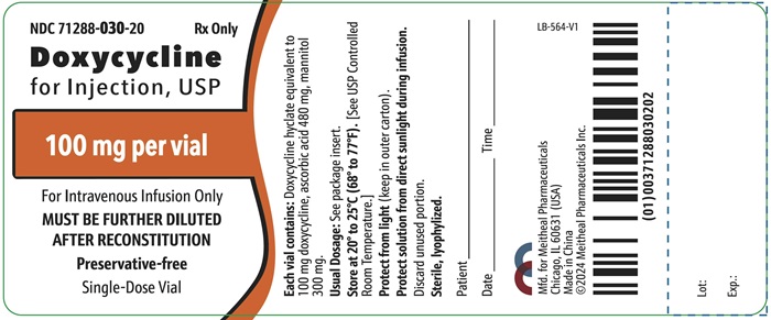 PRINCIPAL DISPLAY PANEL – Doxycycline for Injection, USP 100 mg Vial Label