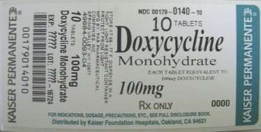 Doxycycline 100mg Bottle of 10 Label