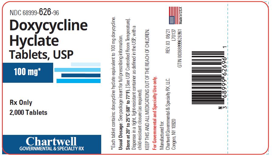 Doxycycline Hyclate Tablets 100 mg - NDC 68999-626-96 - 2000 Tablets Label