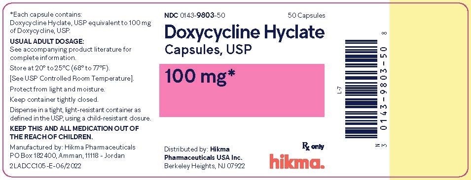 Doxycycline Hyclate Cpsules,100mg-NDC-0143-9803-50