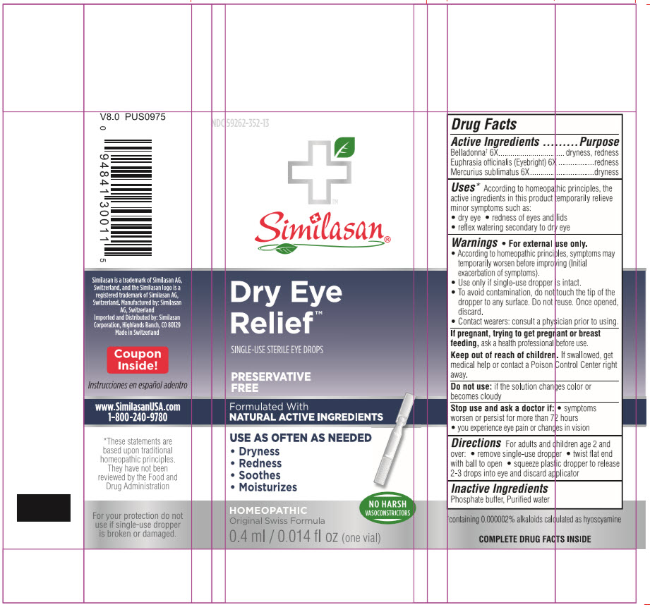 NDC 59262-352-13 Similasan Dry Eye Relief SINGLE-USE STERILE EYE DROPS Preservative Free 0.4 ml/ 0.014 fl oz each