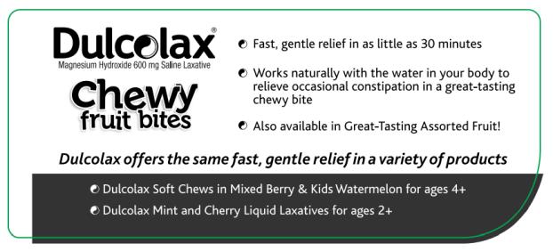 Dulcolax
Chewy fruit bites
30 Chewable bites
cherry berry


