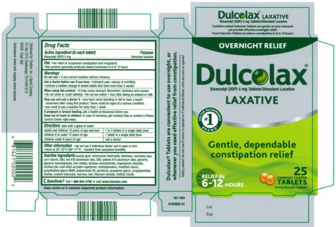 PRINCIPAL DISPLAY PANEL
OVERNIGHT RELIEF
Dulcolax
LAXATIVE
25 comfort coated Tablets
