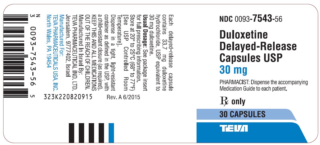 Duloxetine Delayed-Release Capsules USP 30 mg 30s Label