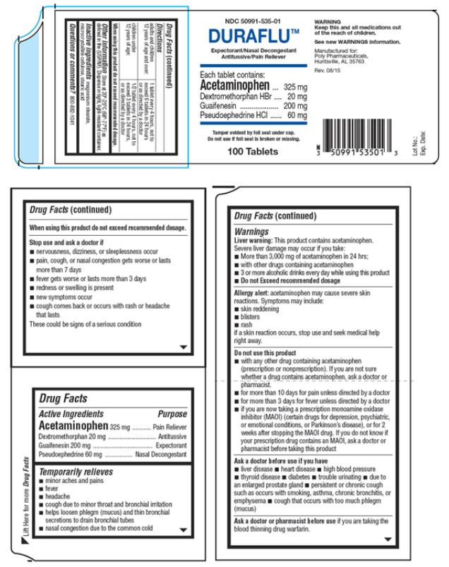 NDC 50991-535-01
DURAFLU™
Expectorant/ Nasal Decongestant
Antitussive/Pain Reliever
100 Tablets
