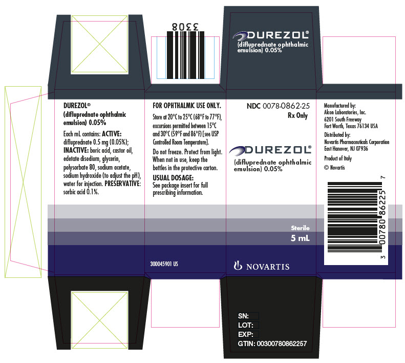 NDC 0078-0862-25
									Rx Only
									DUREZOL®
									(difluprednate ophthalmic emulsion) 0.05%
									Sterile
									5 mL
									NOVARTIS
							