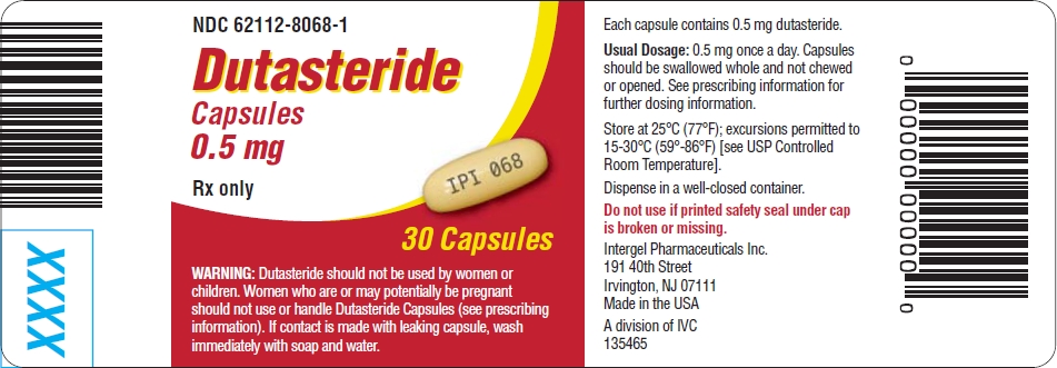 Dutasteride Capsules 0.5 mg bottle label (30 count)