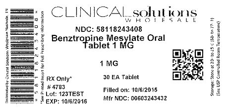 Benztropine 1mg 30 count blister card label
