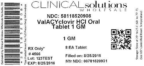 Valacyclovir 1gm 8 count label