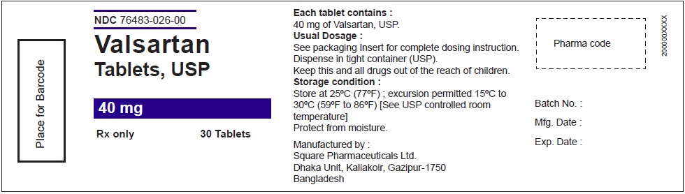 Valsartan Tablets USP, 40 mg - 30 Tablets