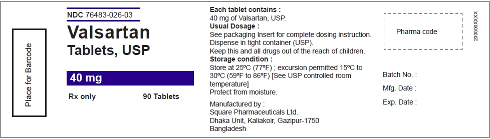 Valsartan Tablets USP, 40 mg - 90 Tablets