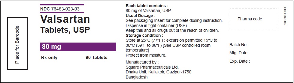 Valsartan Tablets USP, 80 mg - 90 Tablets