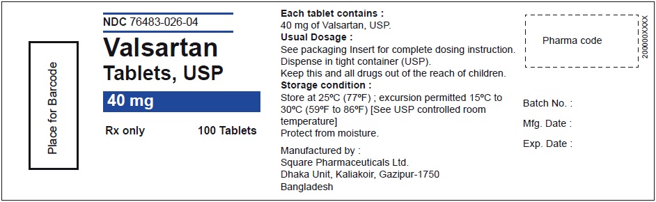 Valsartan Tablets USP, 40 mg - 100 Tablets