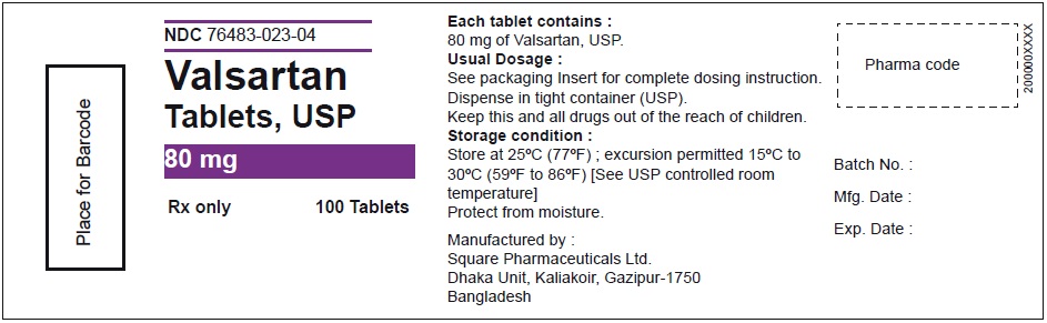 Valsartan Tablets USP, 80 mg - 100 Tablets