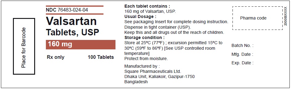 Valsartan Tablets USP, 160 mg - 100 Tablets