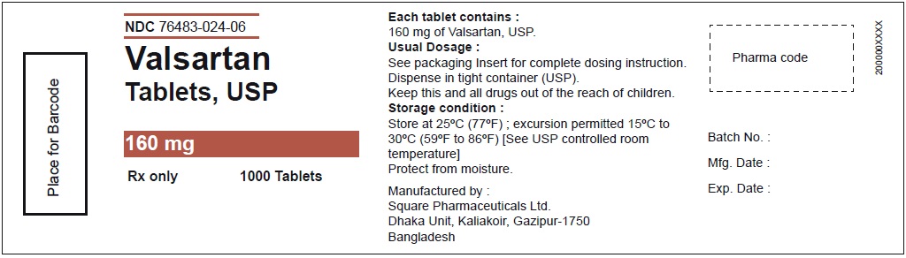 Valsartan Tablets USP, 160 mg - 1000 Tablets
