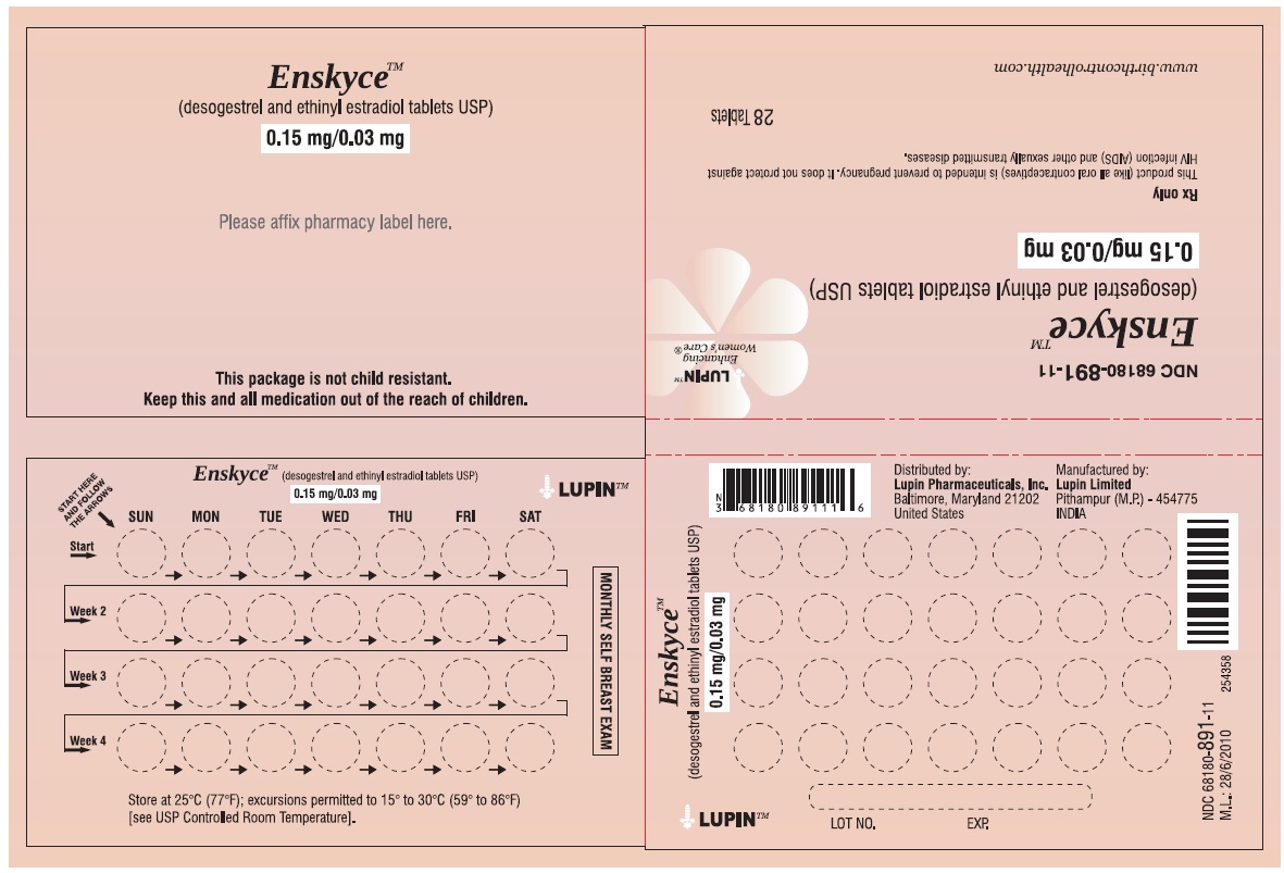Enskyce
(desogestrel and ethinyl estradiol Tablets USP) 
0.15 mg/0.03 mg 
Rx Only
NDC 68180-882-11
																											Wallet Label: 28 Tablets