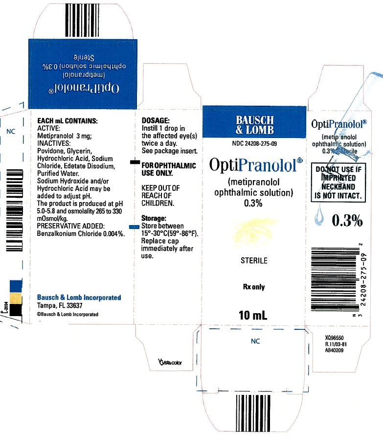 OptiPranolol (metipranolol ophthalmic solution) 0.3% (Carton, 10 mL - Bausch & Lomb)
