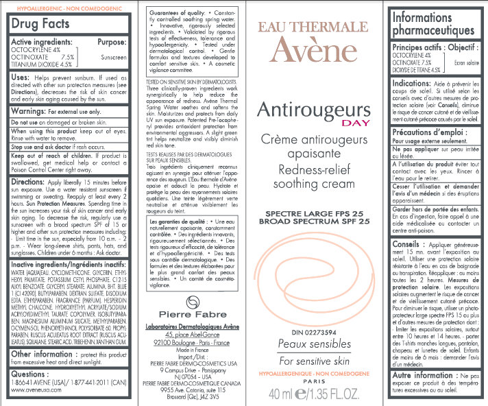 EAU THERMALE Avene Antirougeurs DAY Redness-relief soothing Cream Carton Labe