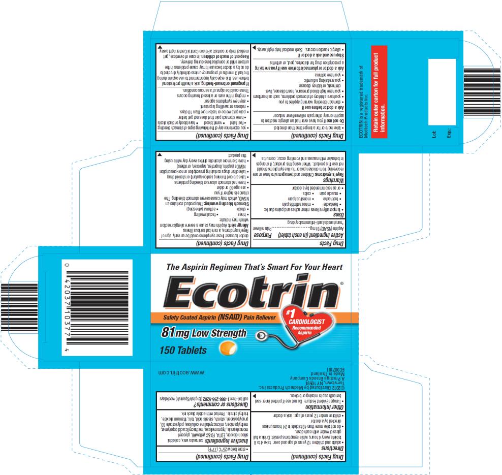 PRINCIPAL DISPLAY PANEL
The Aspirin Regimen That’s Smart For Your Heart
Ecotrin®
Safety Coated Aspirin (NSAID) Pain Reliever
#1 CARDIOLOGIST Recommended Aspirin
81 mg Low Strength
150 Tablets
