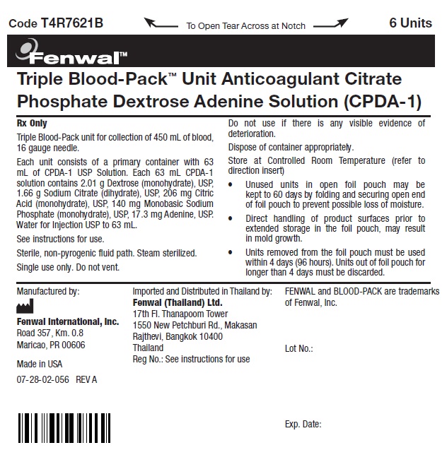Triple Blood-Pack Unit Anticoagulant Citrate Phosphate Dextrose Adenine Solution (CPDA-1) label