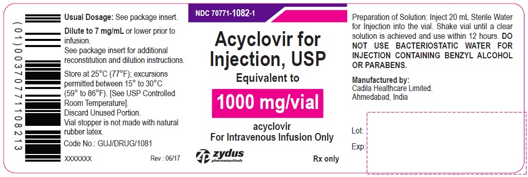 Acyclovir for Injection USP, 1000 mg/vial


Vial Label

Rx Only

							Acyclovir sodium Injection, 50 mg/mL