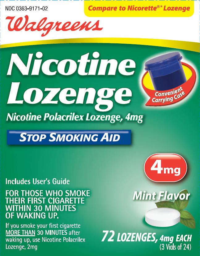 Nicotine Lozenge Walgreens Mint 4mg 72 ct carton