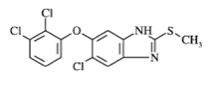 The chemical structure of triclabendazole is a white or almost white, crystalline powder.