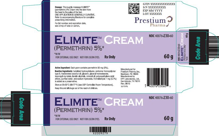 PRINCIPAL DISPLAY PANEL NDC 40076-230-60 Elimite Cream (permethrin) 5% Rx Only 60 g 