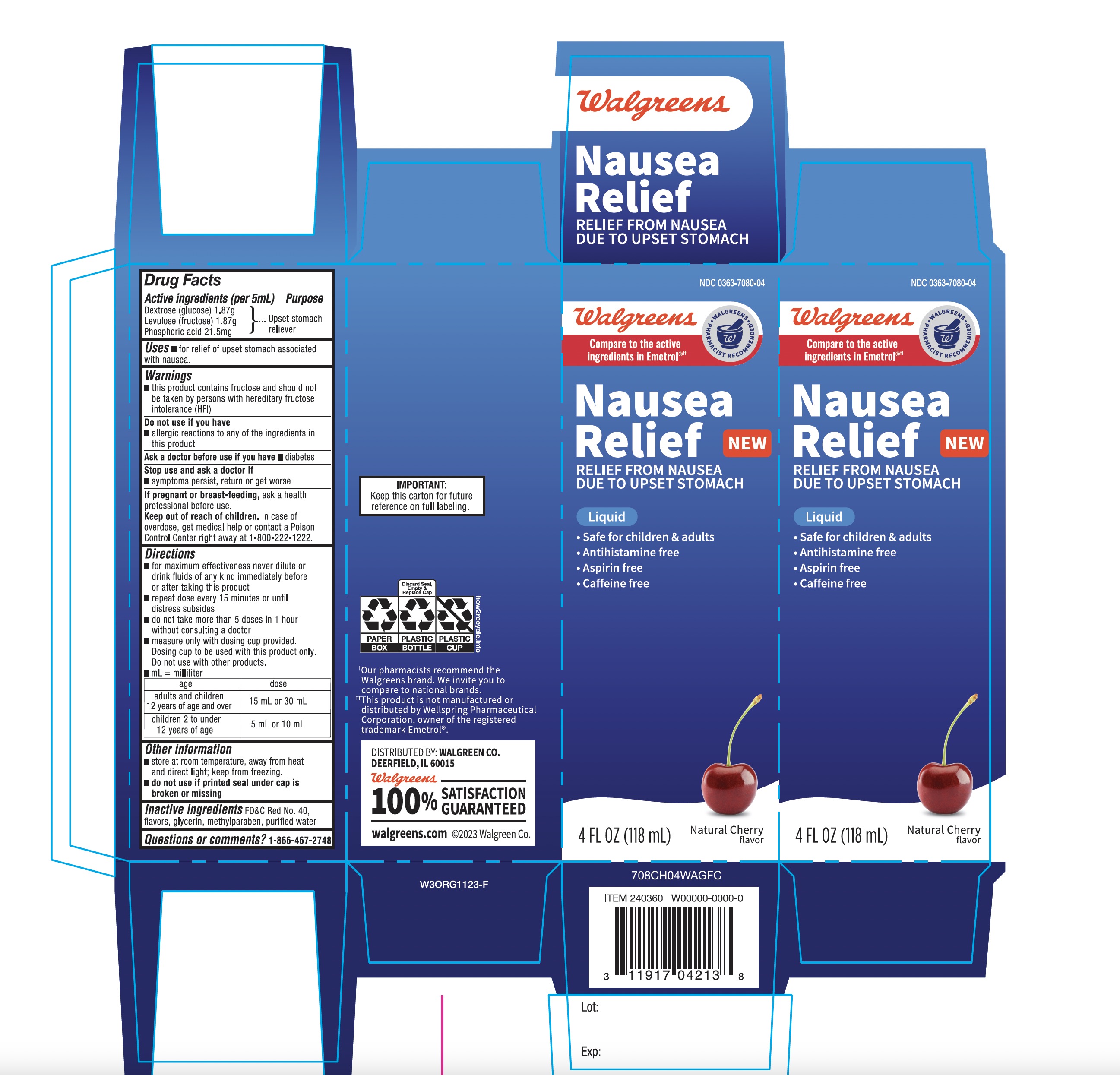 Walgreen Anti-nausea Liquid 4 FL Cherry Falvor