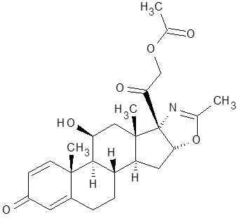 The structural formula for EMFLAZA is deflazacort (a corticosteroid).  Corticosteroids are adrenocortical steroids, both naturally occurring and synthetic.  The molecular formula for deflazacort is C25H31NO6.  The chemical name for deflazacort is (11β,16β)-21-(acetyloxy)-11-hydroxy-2'-methyl-5'H-pregna-1,4-dieno[17,16-d]oxazole-3,20-dione.