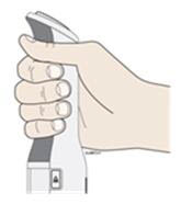 Finger grip When injecting, hold the AutoTouch™ reusable autoinjector with fingers wrapped around the gray finger grip.