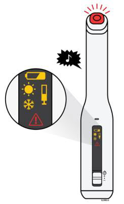 The AutoTouch™ reusable autoinjector makes a chime sound, lights the status button red, and displays an error symbol if there is a problem. See the following description of each error symbol, possible reasons for the error, and actions you can take.