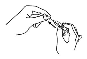 1.	Pick up the prefilled syringe from your flat work surface.  Hold the barrel of the prefilled syringe with one hand and pull the needle cover straight off, only when you are ready to inject. Do not leave the needle cover off for more than five minutes. This can dry out the medicine..  