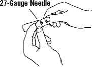 3.	Open the wrapper that contains the 27 gauge needle by peeling apart the tabs and set the needle aside for later use.