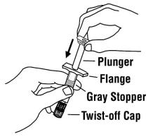 5.	Slide the plunger into the flange end of the syringe.