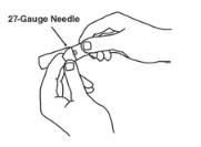 3.	Open the wrapper that contains the 27 gauge needle by peeling apart the tabs and set the needle aside for later use.