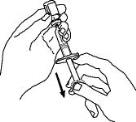14.	With the needle in the Enbrel vial, turn the vial upside down.  Hold the syringe at eye level and slowly pull the plunger down to the unit markings on the side of the syringe that correspond with the correct dose.  Make sure to keep the tip of the needle in the solution.  Some white foam may remain in the Enbrel vial.  This is normal.