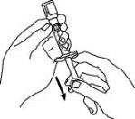 12.	Turn the Enbrel vial upside down.  Hold the syringe at eye level and slowly pull the plunger down to the unit markings on the side of the syringe that correspond with your/your child’s dose.  For adult patients, remove the entire volume (1 mL), unless otherwise instructed by your healthcare provider.  Be careful not to pull the plunger completely out of the syringe.  Some white foam may remain in the Enbrel vial.  This is normal.