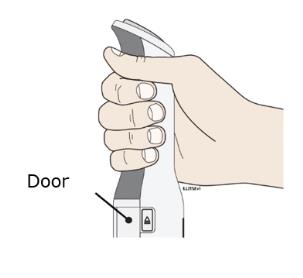 When your injection is finished, you will hear a motor noise for a few seconds. When finished, the door will automatically open.  Do not block the door with your hand.