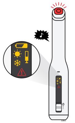 The AutoTouch™ reusable autoinjector makes a chime sound, lights the status button red, and displays an error symbol if there is a problem.
See the following description of each error symbol, possible reasons for the error, and actions you can take.
