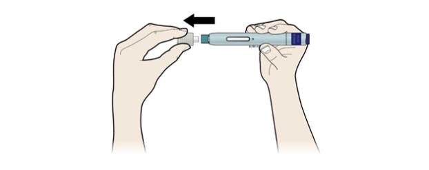 Pull the white cap straight off, only when you are ready to inject. Do not leave the white cap off for more than five minutes. This can dry out the medicine.