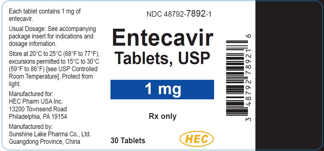 Entecavir Tablets, USP 1 mg Bottle Label