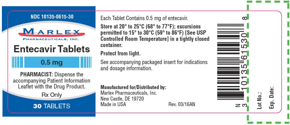 PRINCIPAL DISPLAY PANEL
NDC 10135-0615-30
Marlex
Entecavir Tablets
0.5 mg
30 Tablets
