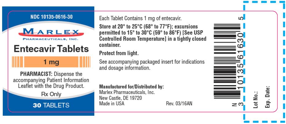 PRINCIPAL DISPLAY PANEL
NDC 10135-0616-30
Marlex
Entecavir Tablets
1 mg
30 Tablets
