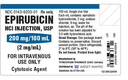 Epirubicin HCl Injection, USP 200 mg/100 mL vial label