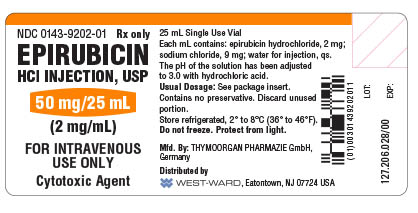 Epirubicin HCl Injection, USP 50 mg/25 mL vial label