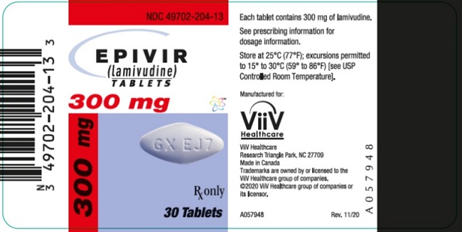 Epivir 300 mg 30 count label